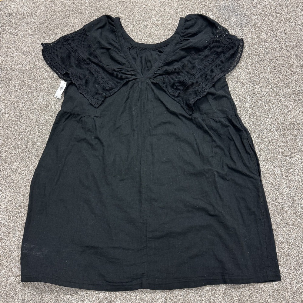 Old Navy Dress Womens 2XL Black Flutter Sleeve Crochet Shift Knee Length Casual